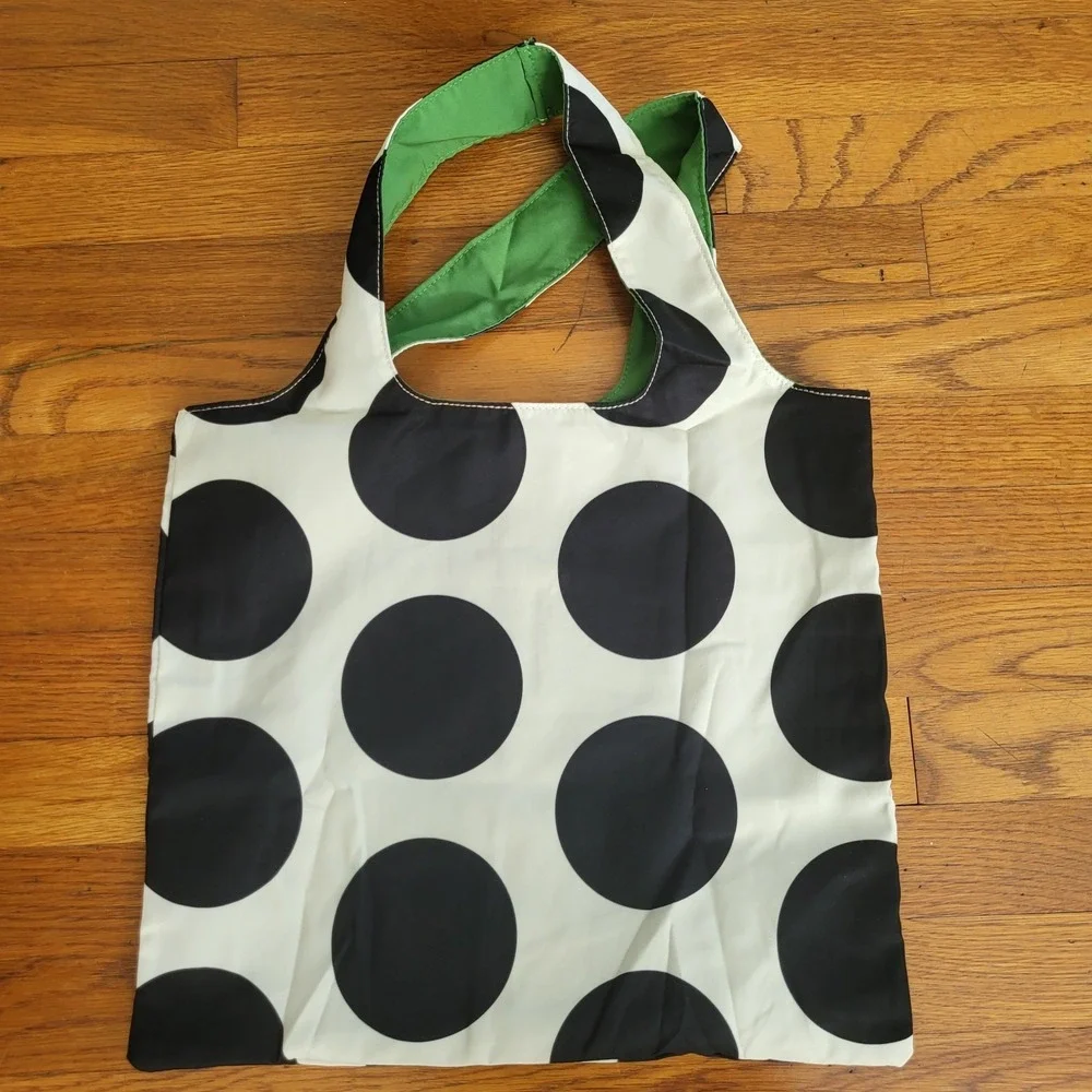 Kate Spade Reversible Tote Bag Polka Dot Polyester black White Green